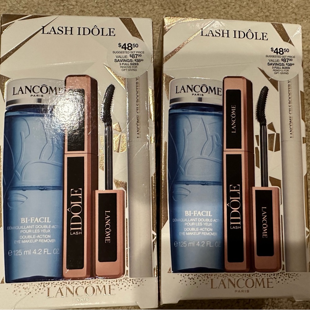(2) Two Lancôme Sets Full Size Idole Mascara, Bi-Facil Makeup Remover & Primer